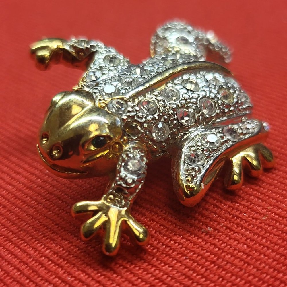 Vintage Rhinestone Frog Toad Brooch Pin
